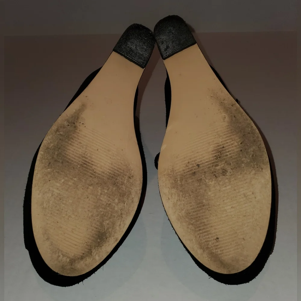 Steve Madden Sofiaa Suede Black Wedge Peep Toe Shoes Sz 10